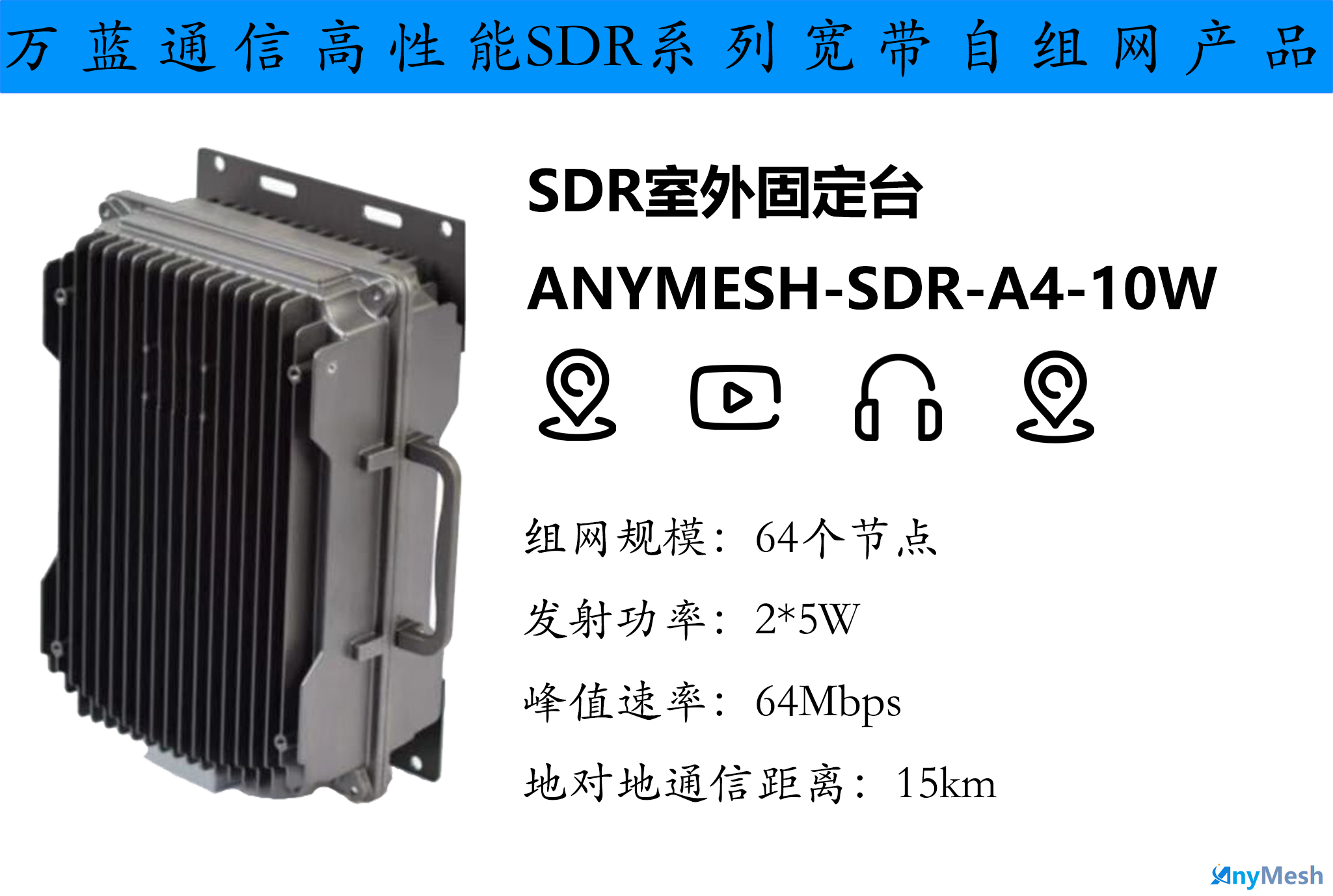 ANYMESH-SDR-A4室外基站型自组网设备 10W自组