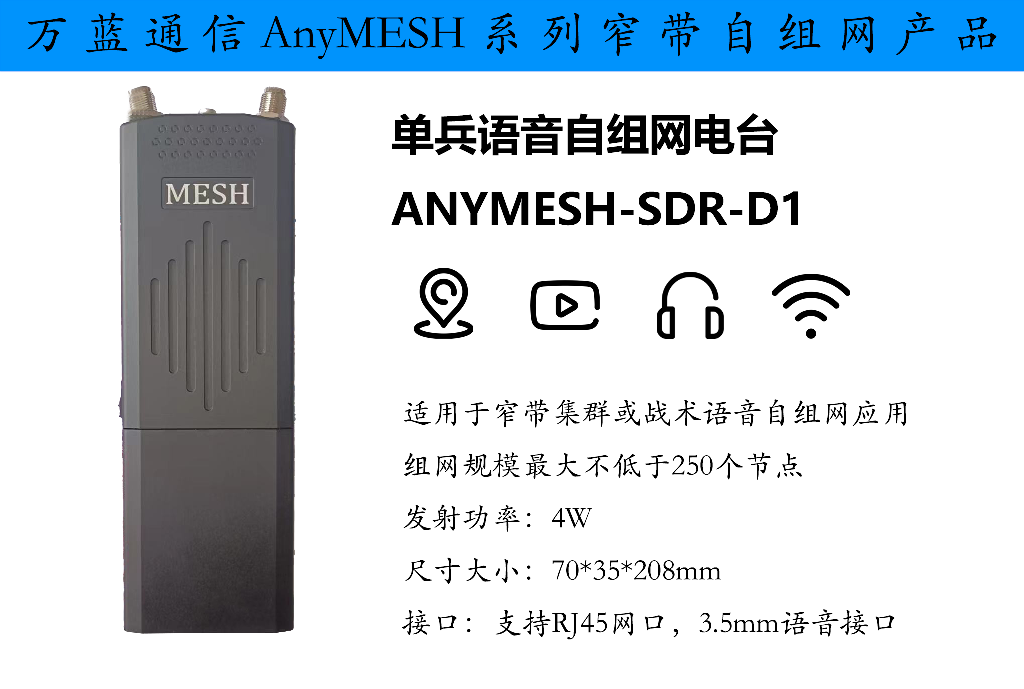ANYMESH-SDR-D1（1400-2*2W） 单兵手持电台
